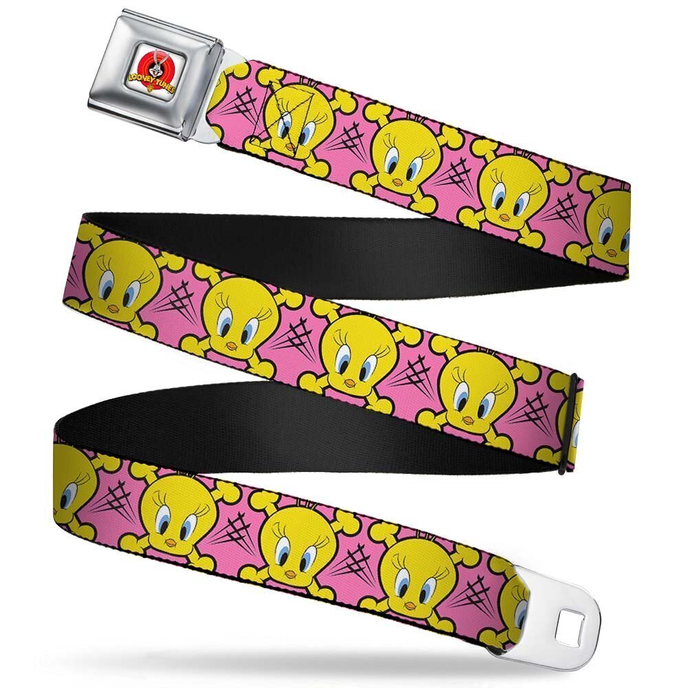 6415 Seatbelt Belt - Tweety Bird & Crossbones Pink/Black/Yellow - 1.0" Wide